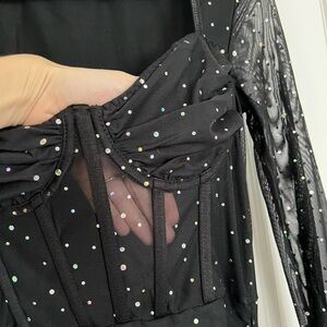 SHEIN Black Long Sleeve Sheer Dress